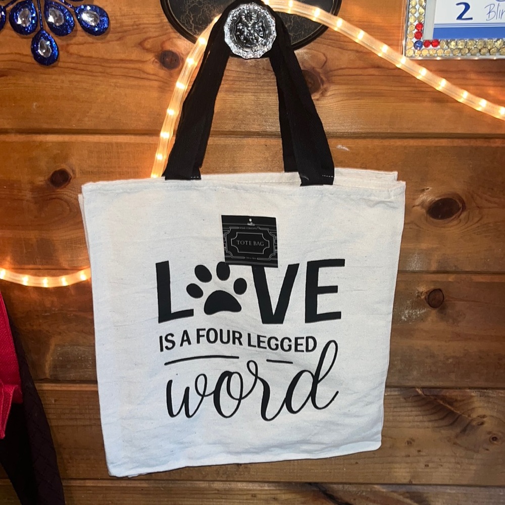COPY - TOTE bag LOVE IS A FOUR LEGGED WORD front & back NEW 14x16
